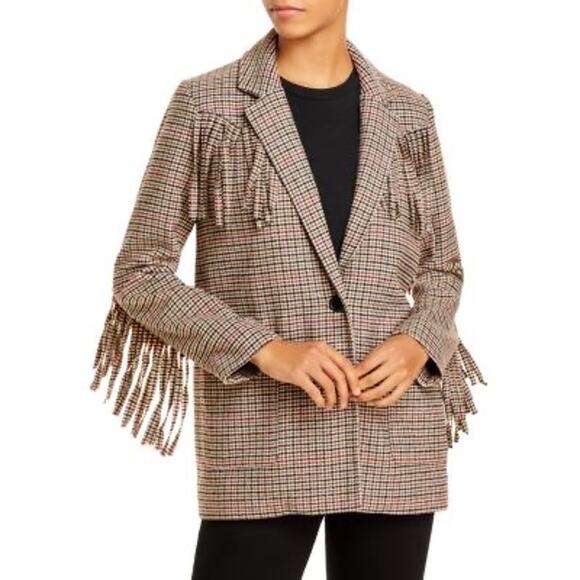 Rails Jagger Checked Fringed Blazer Mustard Mini Houndstooth Size Medium - Picture 1 of 16